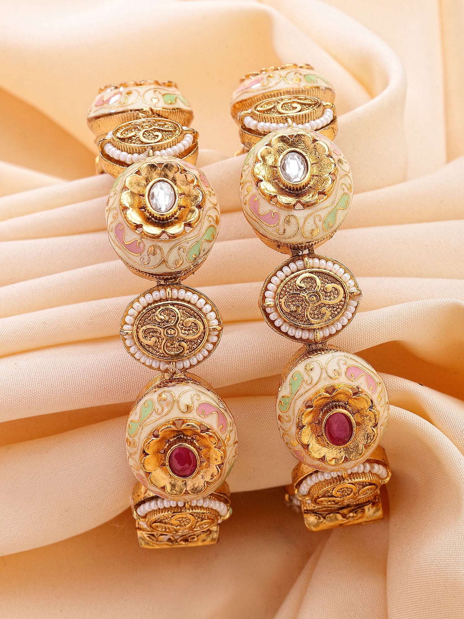 KARATCART Elegant Gold-Plated Floral Enamel Work Designer Bangles for Women