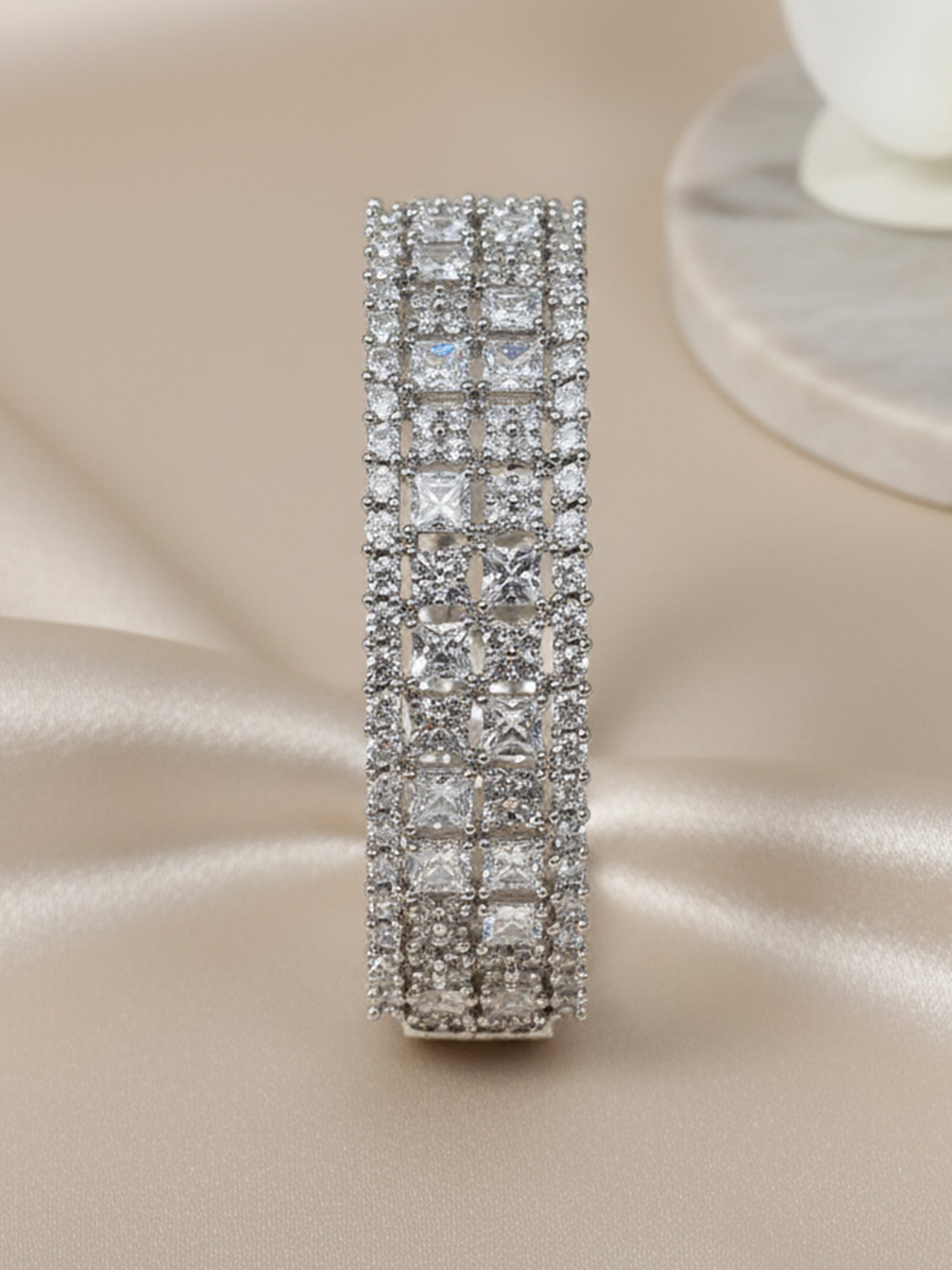 KARATCART Silver Plated American Diamond Bracelet for Women