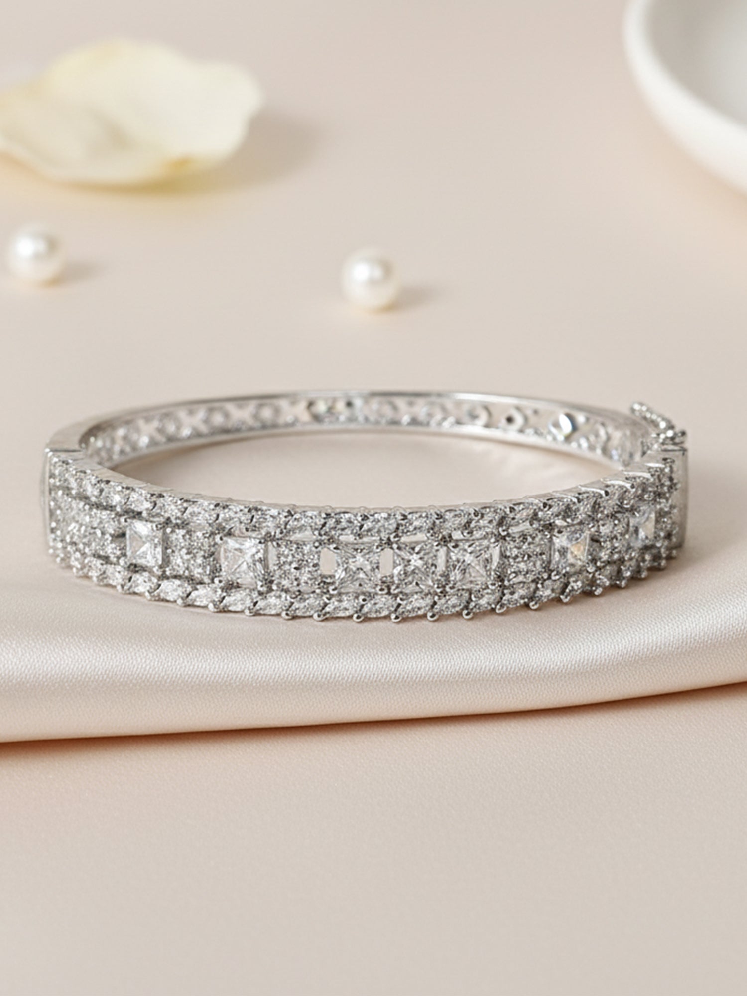KARATCART Silver Plated American Diamond Bracelet for Women
