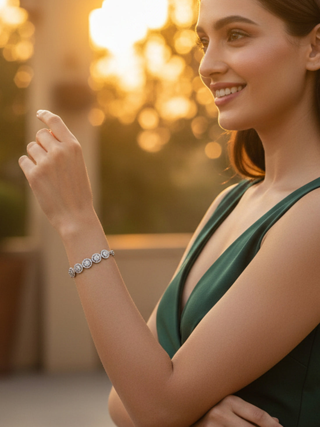KARATCART Silver Plated Floral American Diamond Link Bracelet for Women