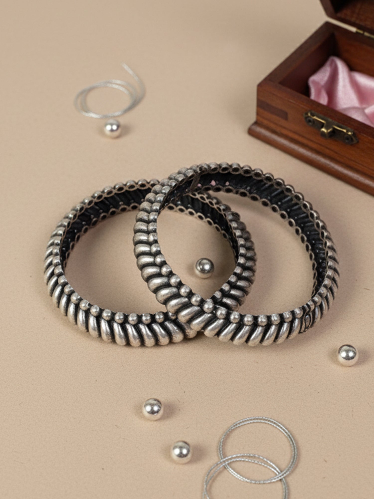 KARATCART Classic Oxidized Silver Tribal Spiral Design Bangles for Women