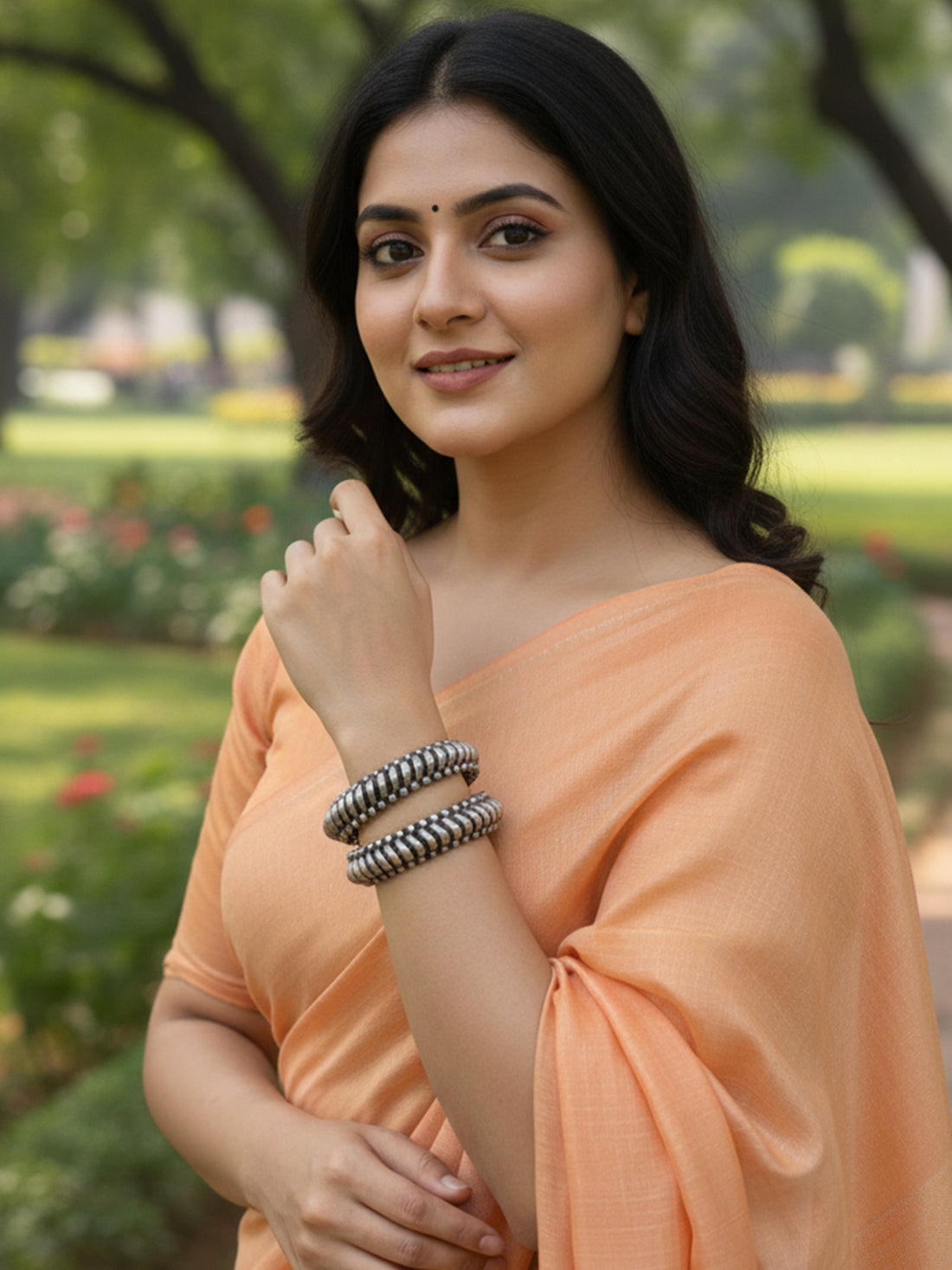 KARATCART Classic Oxidized Silver Tribal Spiral Design Bangles for Women