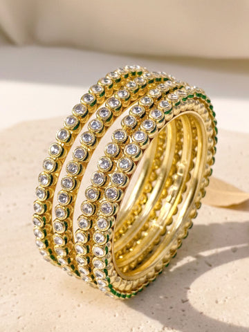 KARATCART Royal Rajwadi Style Set of 4 Gold-Plated Kundan Studded Bridal Bangles for Women