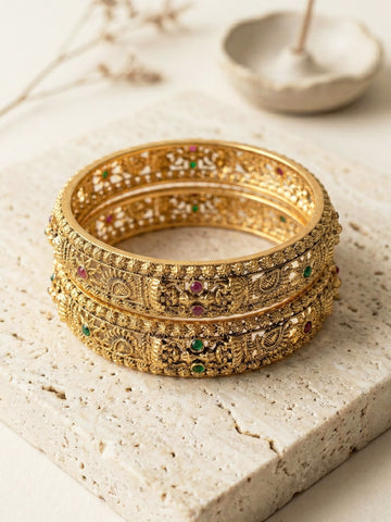 KARATCART Traditional South Indian Temple Design Gold-Plated Bangles for Women