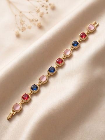 KARATCART Trendy Multicolor American Diamond Gold-Plated Link Bracelet for Women