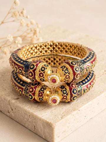 KARATCART Royal Rajwadi Gold-Plated Bangles with Multicolor Meenakari Work for Women