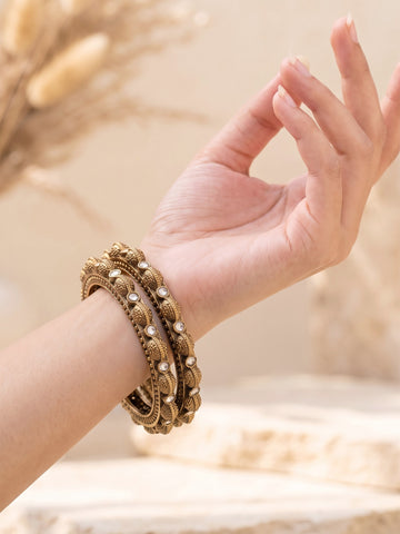 KARATCART Premium Mehndi Gold-Plated Intricate Floral Work Designer Bangles for Women