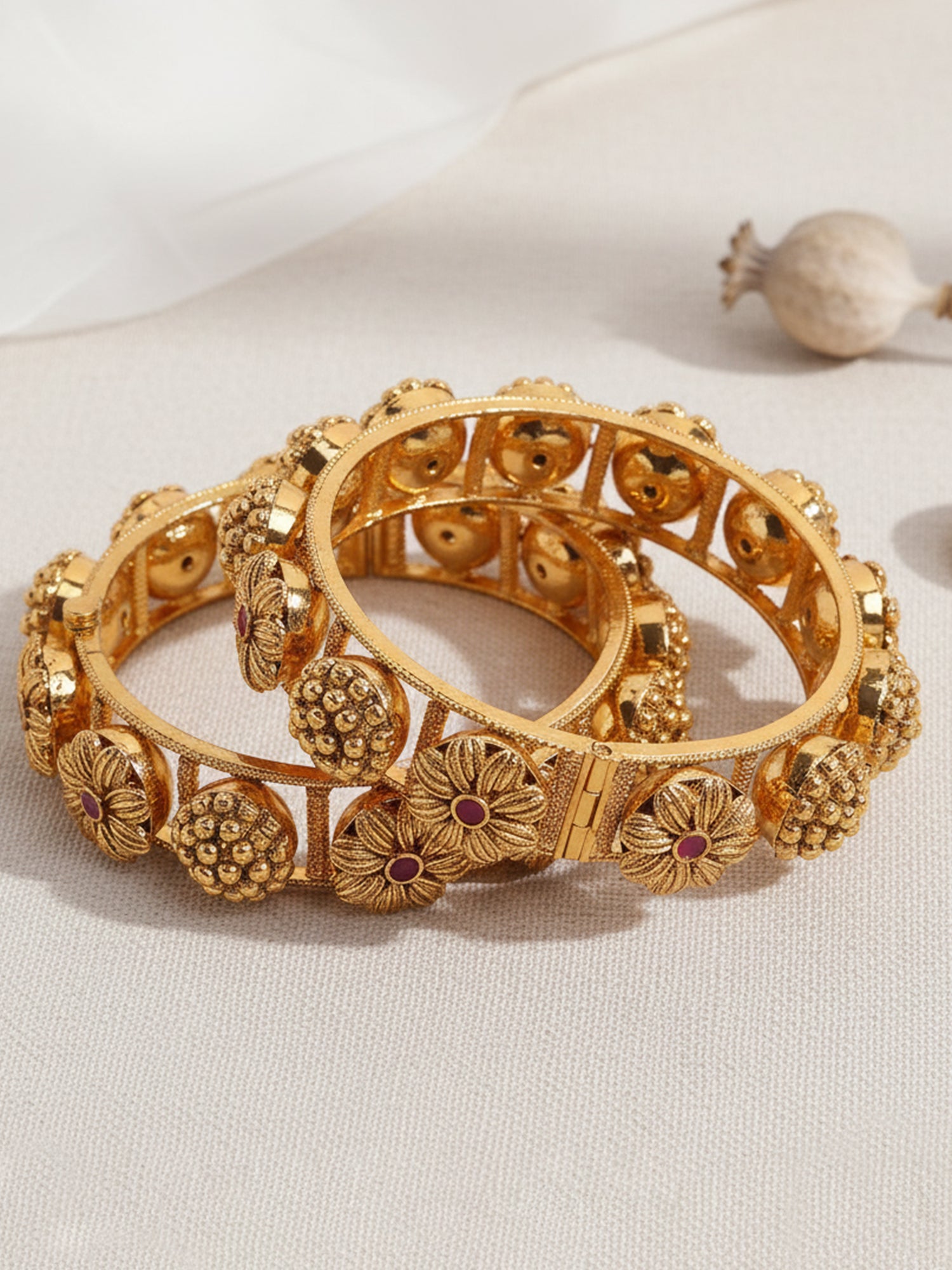 Traditional Gold-Plated Floral Design Jadau Bangles