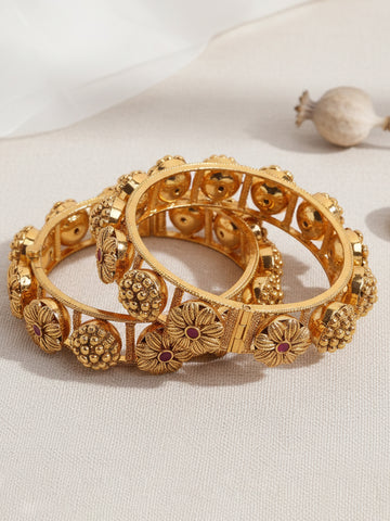 Traditional Gold-Plated Floral Design Jadau Bangles