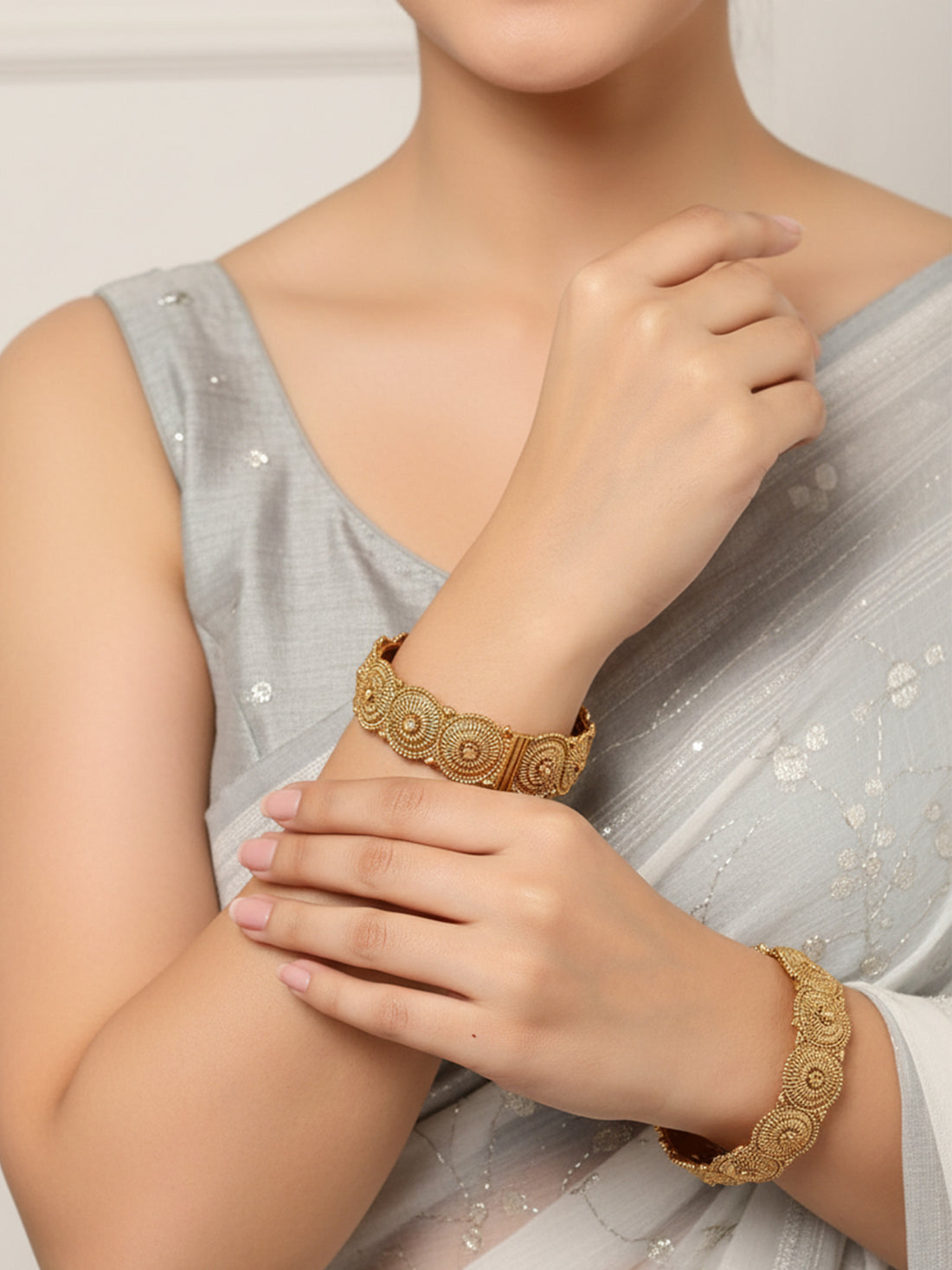 KARATCART Gold Plated Stone Jadau Gold Bangles for Women