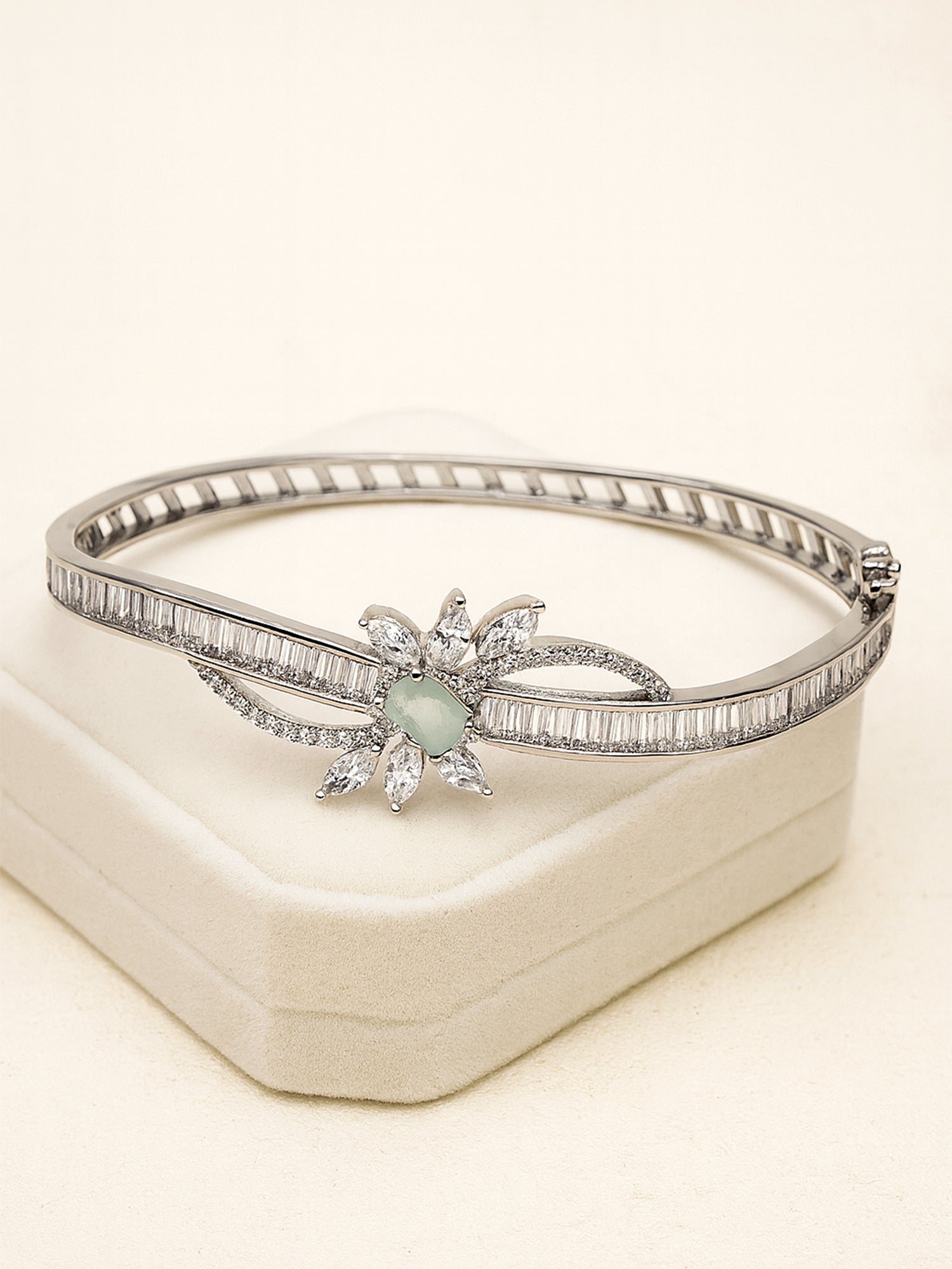 Karatcart Silver Tone Light Green CZ Bracelet for Women
