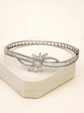 Karatcart Silver Tone Light Green CZ Bracelet for Women