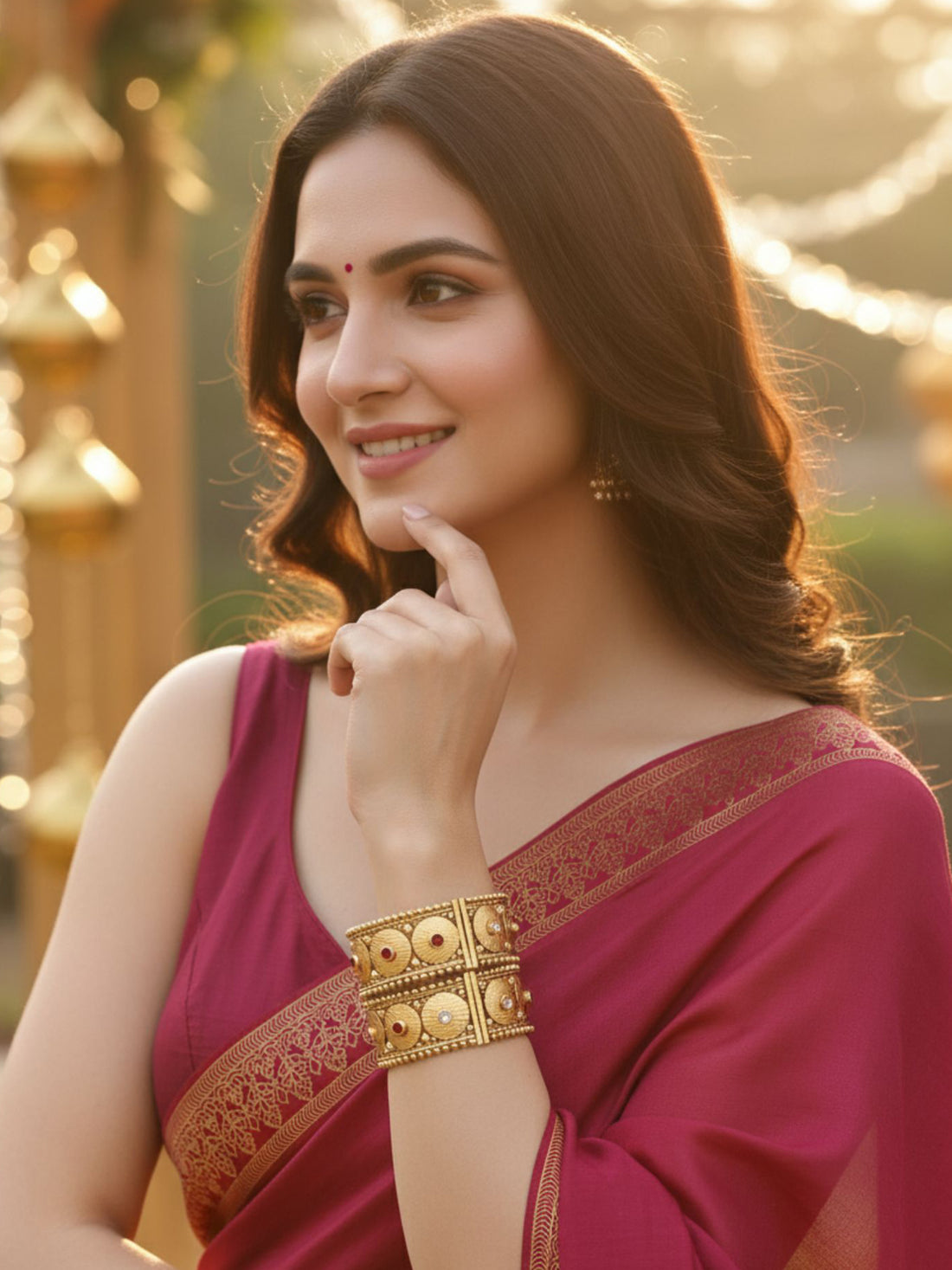 Karatcart Antique Gold Plated Rajwadi Temple Bangle Set for Women