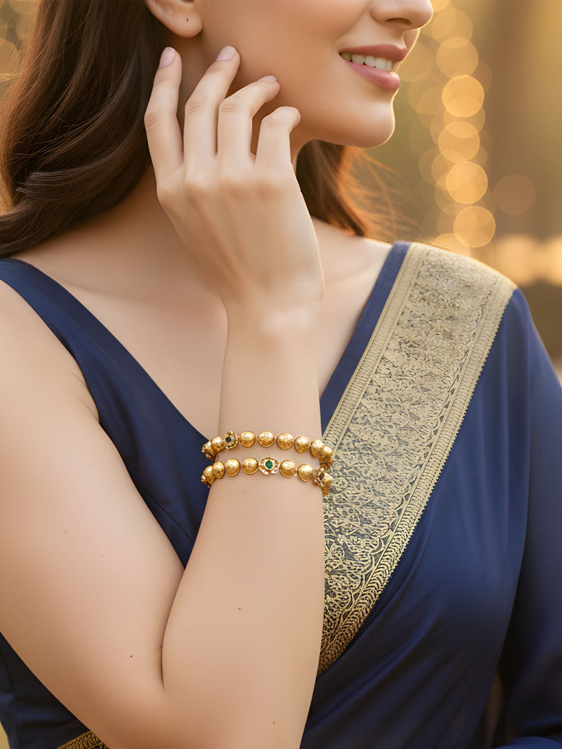 Karatcart Antique Gold Plated Floral Rajwadi Temple Bangle Set for Women