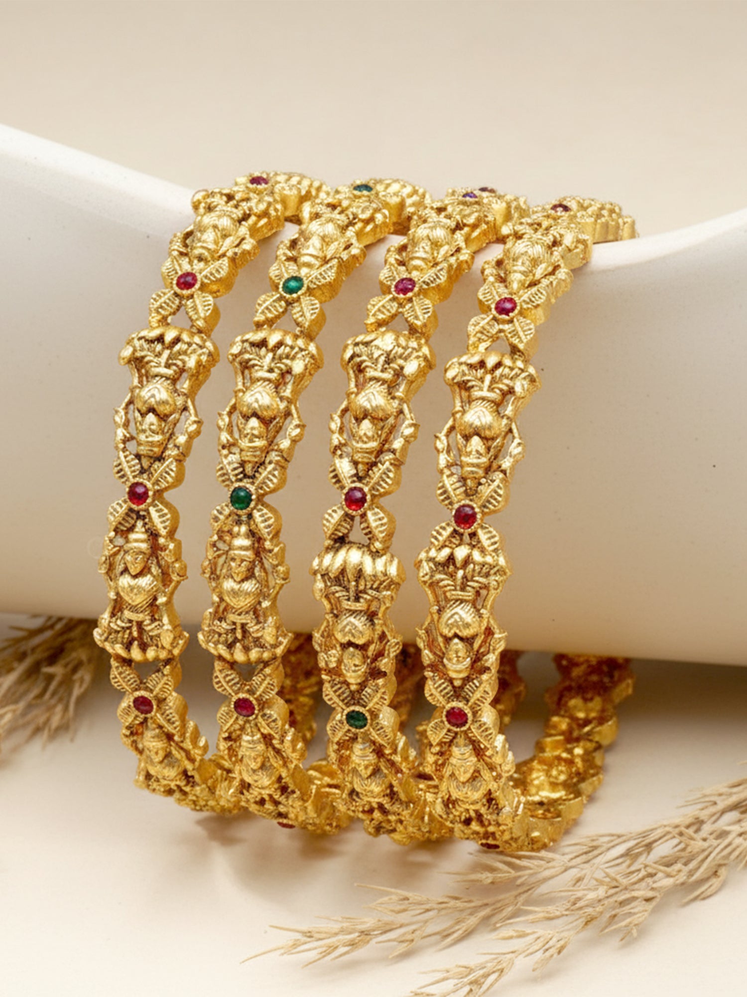 Karatcart Antique Gold Plated Mata Laxmi Rajwadi Temple Bangle Set for Women
