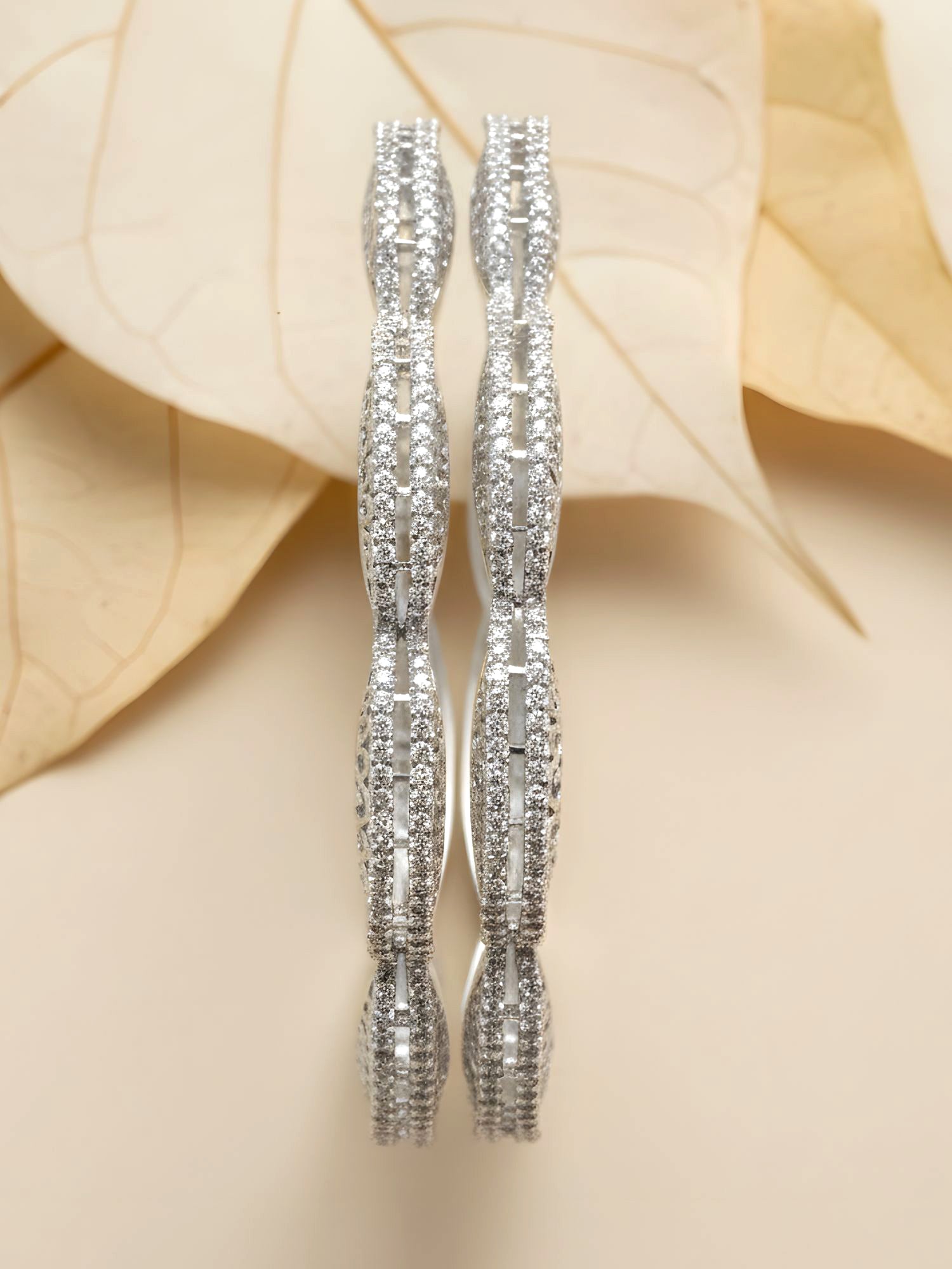 Karatcart Silver Tone American Diamond Studded Bangle Set for Women