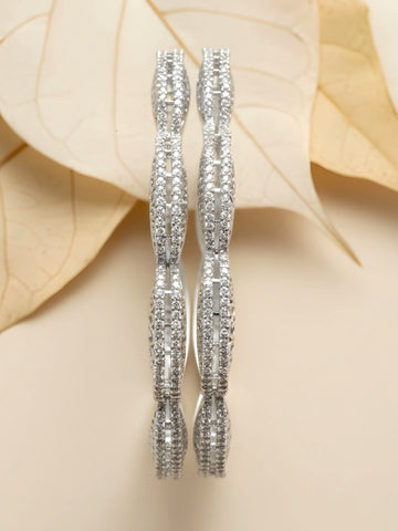 Karatcart Silver Tone American Diamond Studded Bangle Set for Women