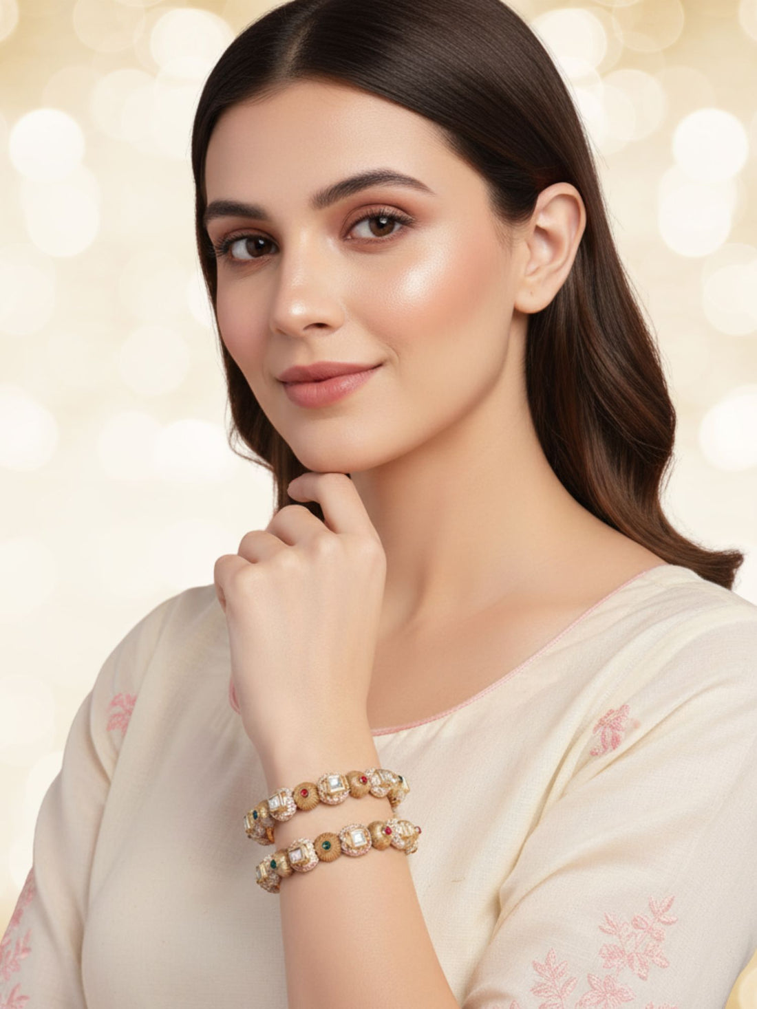 Karatcart Pink Meena Gold Plated Bangle Set for Women