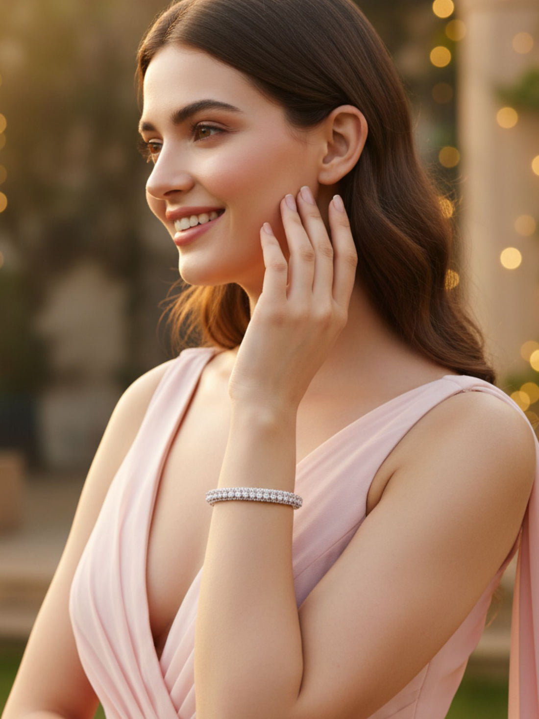 Karatcart Silver Tone Pink American Diamond Studded Bracelet for Women