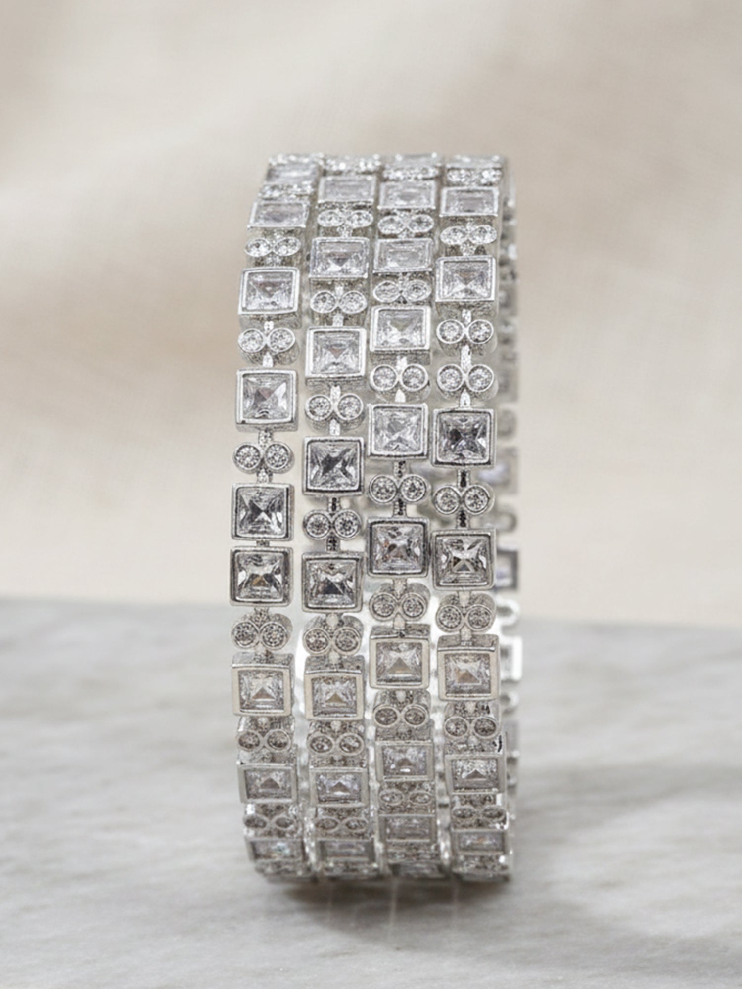 Karatcart Set of 4 Silver-Plated AD Studded Bangles for Women