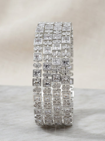 Karatcart Set of 4 Silver-Plated AD Studded Bangles for Women