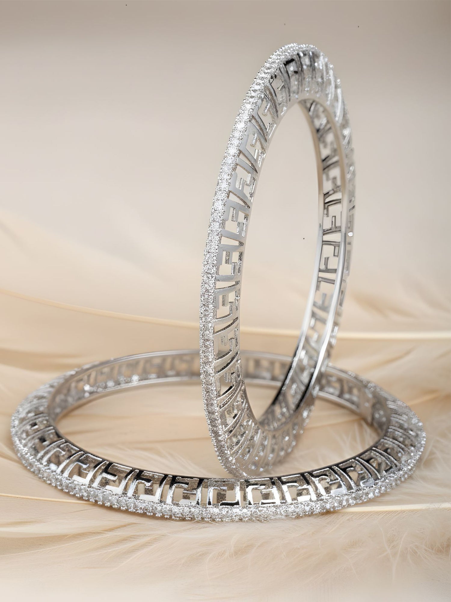 Karatcart AD Studded Set of 2 Silver-Plated Bangles for Women