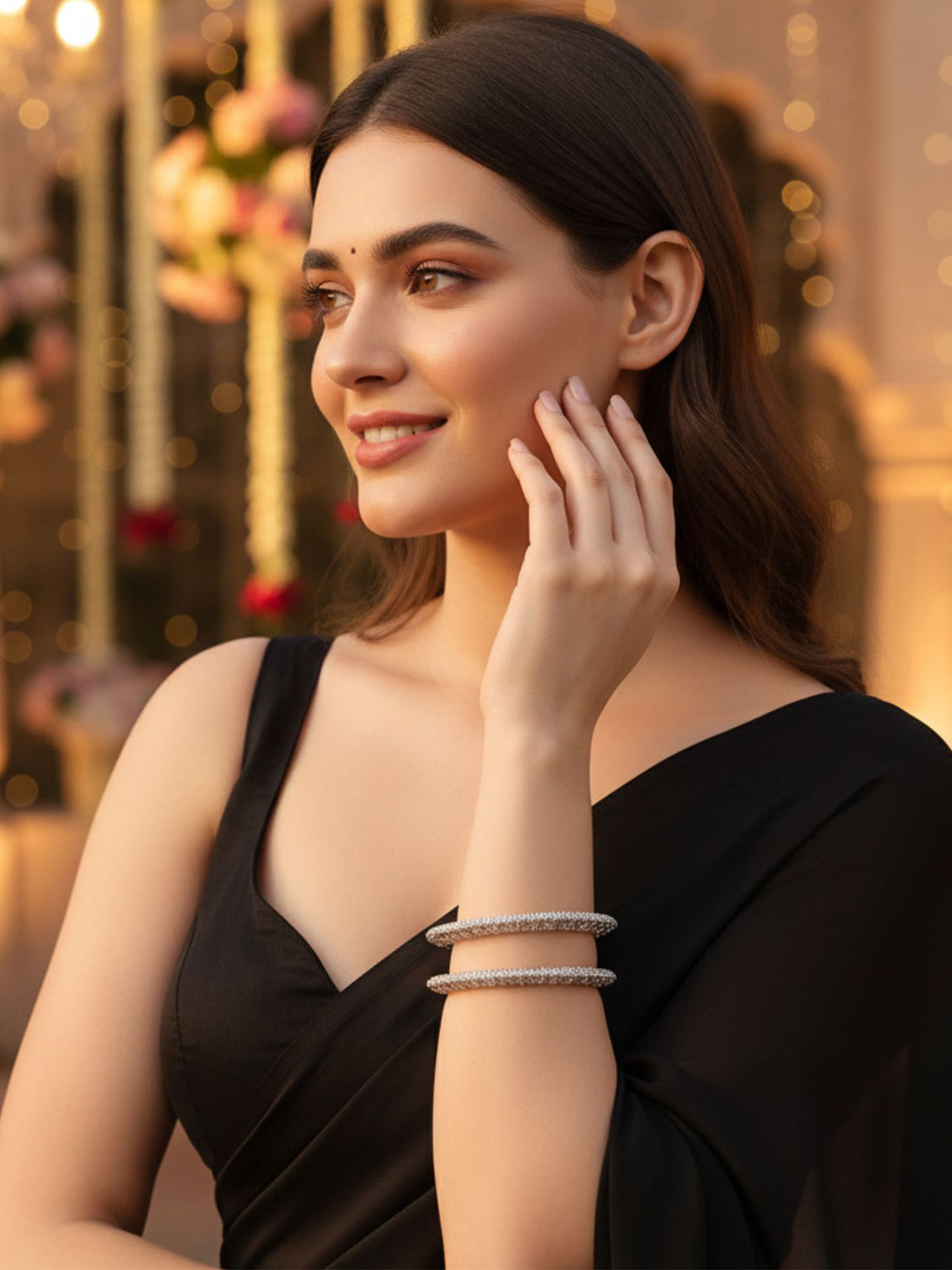 Karatcart AD Studded Set of 2 Silver-Plated Bangles for Women