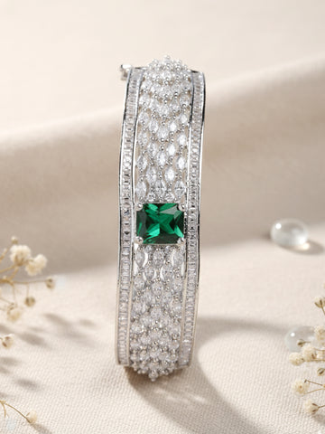 Karatcart Silver Tone Green American Diamond Studded Bracelet for Women