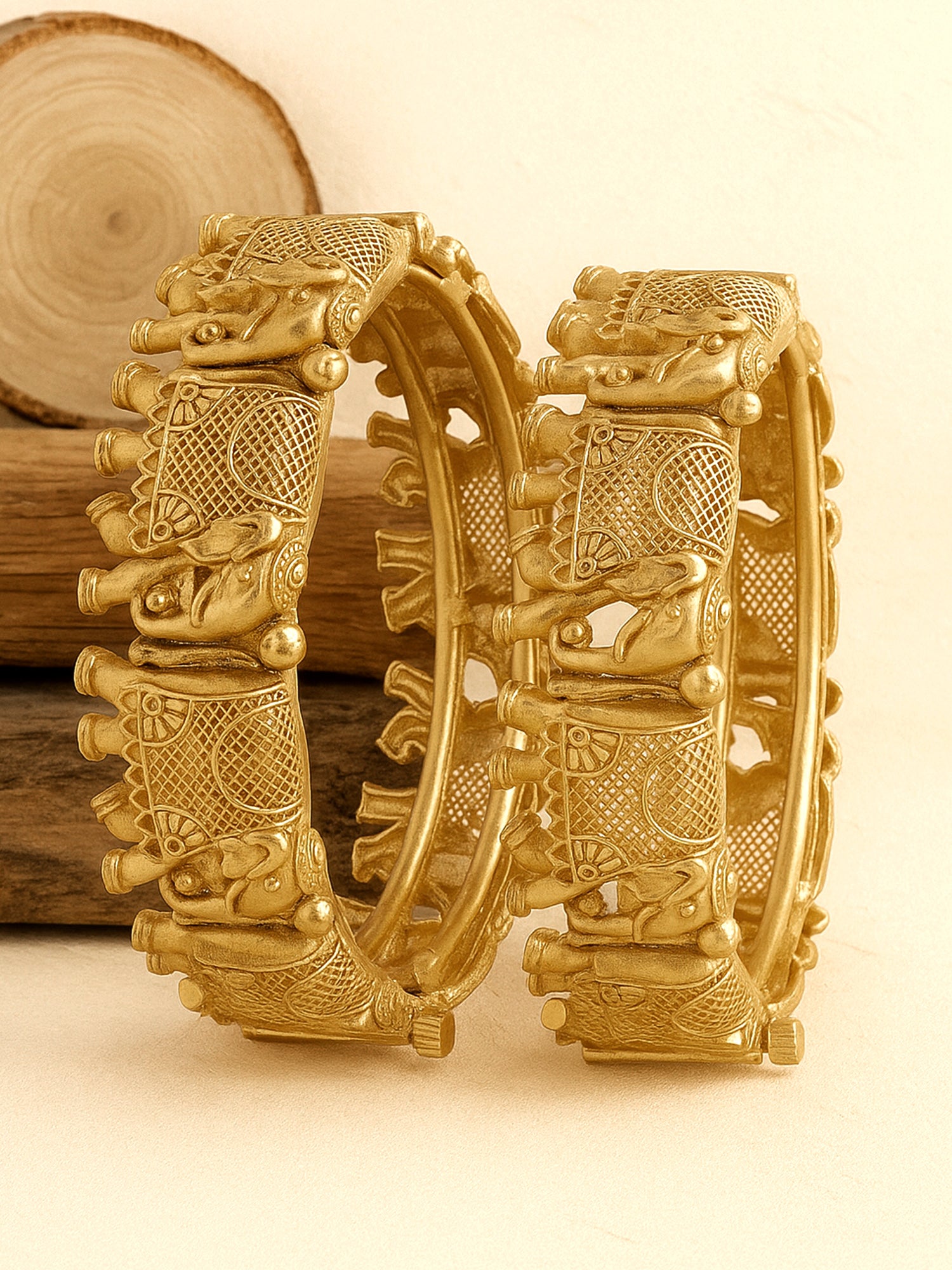 Gold Plated Set of 2 Elephant Design Bangles for Women