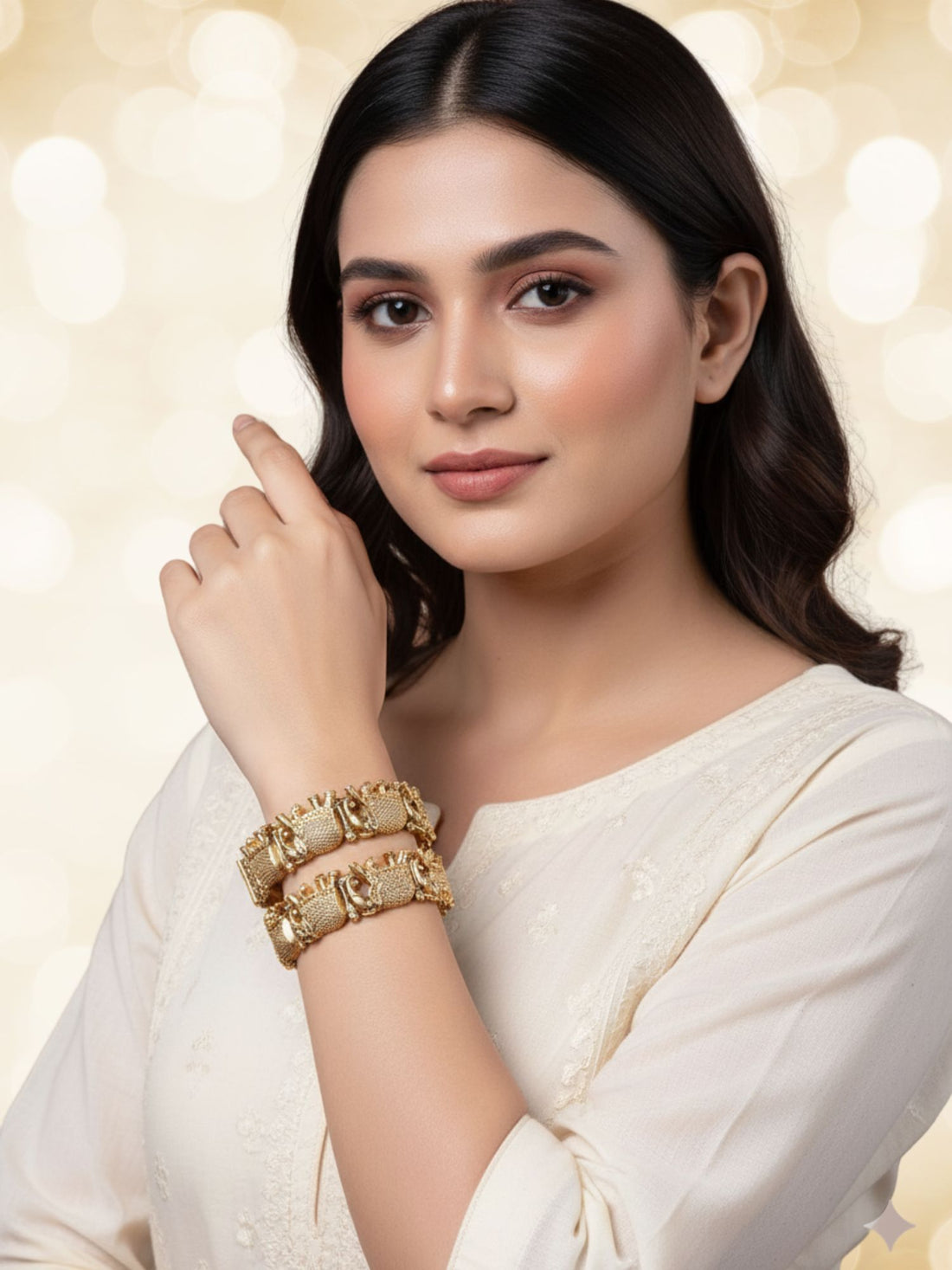 Gold Plated Set of 2 Elephant Design Bangles for Women