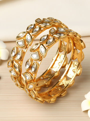 Karatcart Set of 2 Polki Gold-Plated Pearl Studded Bangles for Women