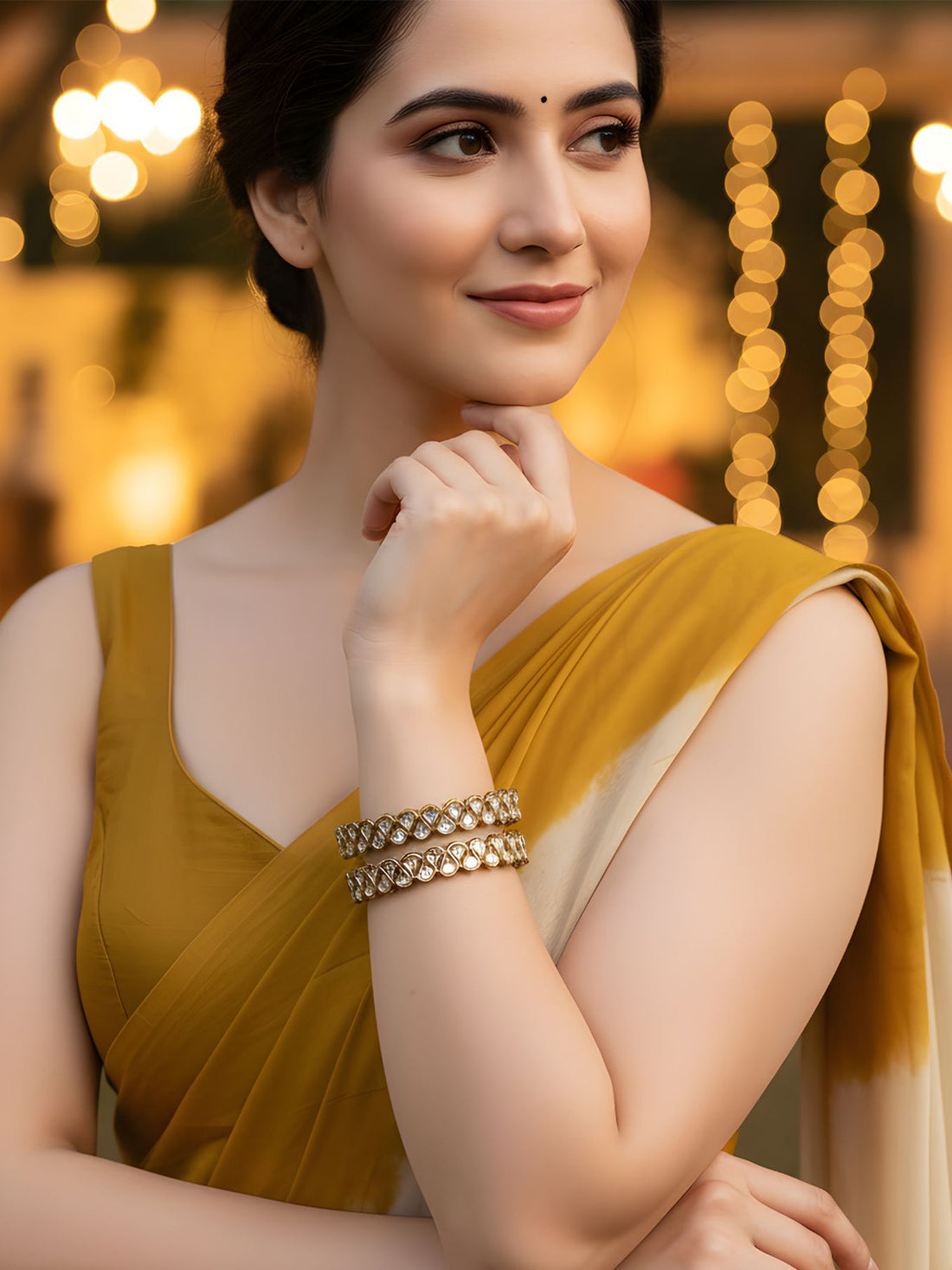 Karatcart Antique Gold Plated White Kundan Studded Bangles for Women