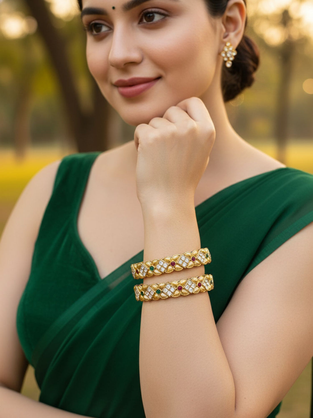 Karatcart Antique Gold Plated Floral Design Multicolor Stone Studded Bangles for Women