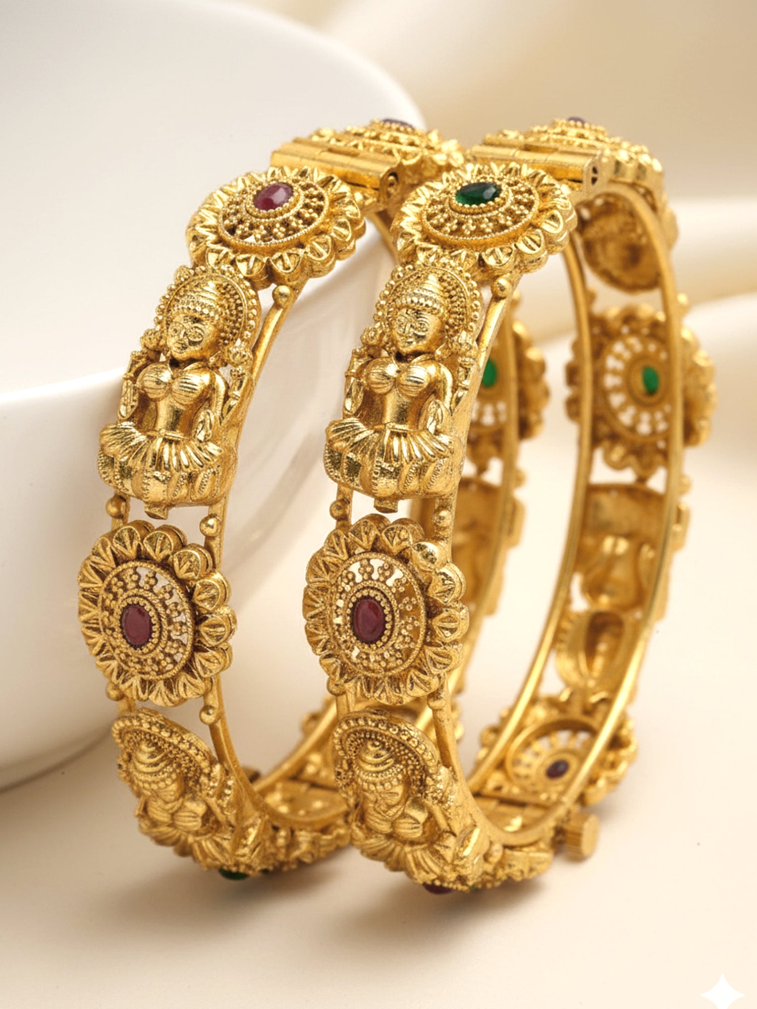Karatcart Gold Plated Set of 2 Laxmi Mata Temple Bangles for Women