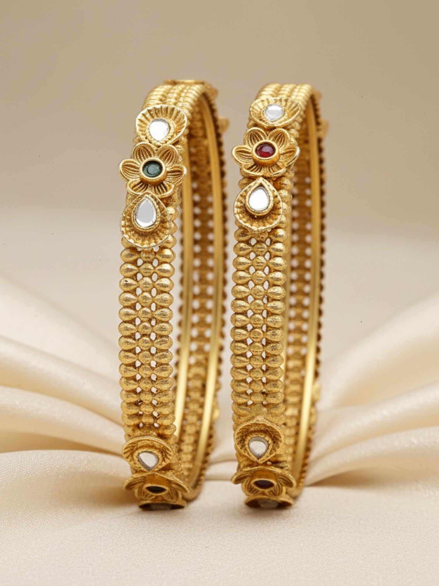Karatcart Gold Plated Set of 2 Floral Design Bangles Set for Women