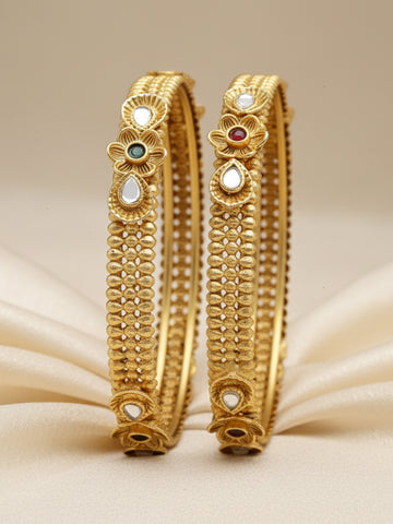 Karatcart Gold Plated Set of 2 Floral Design Bangles Set for Women