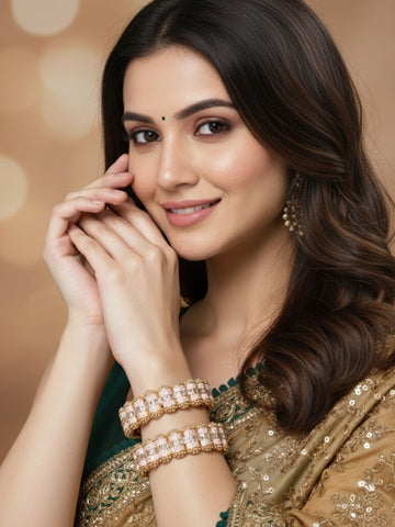 Karatcart Gold Plated Pink Meena Kundan Rajwadi Bangles Set for Women