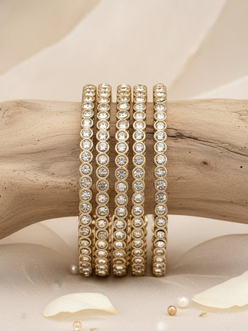 Karatcart Set of 4 Gold Plated Round Shape Golden Kundan Studded Bangles for Women