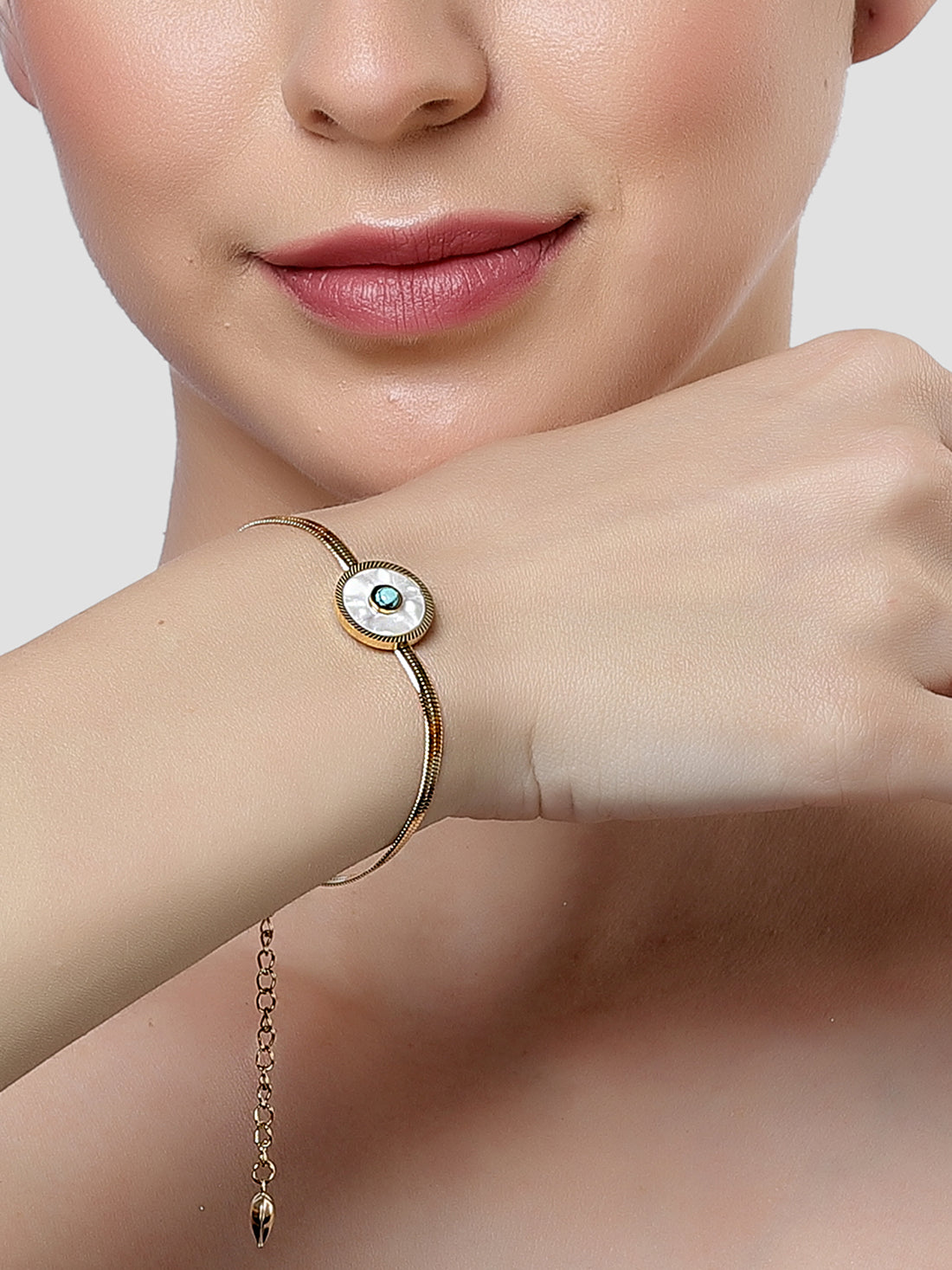 Bohey by KARATCART Gold Plated Mother of Pearl Evil Eye Adjustable Bracelet for Women