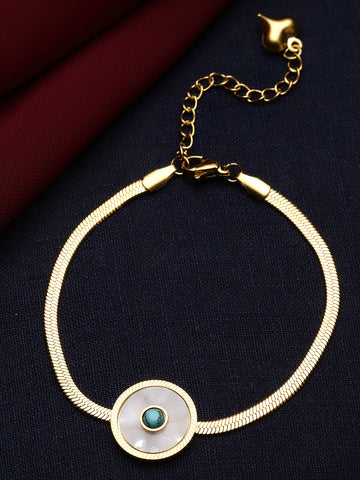 Bohey by KARATCART Gold Plated Mother of Pearl Evil Eye Adjustable Bracelet for Women