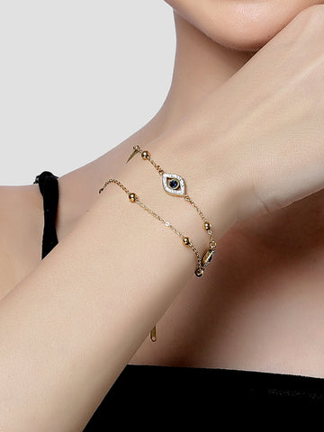 Bohey by KARATCART Gold Plated Cubic Zirconia Studded Evil Eye Adjustable Bracelet for Women