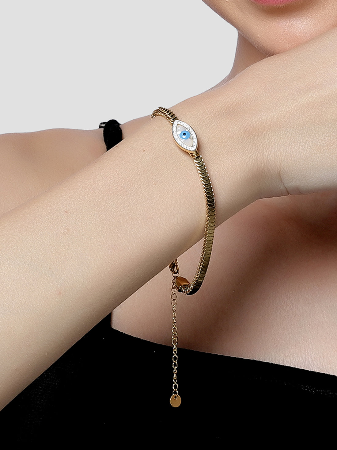 Bohey by KARATCART Gold Plated Adjustable Evil Eye Bracelet for Women