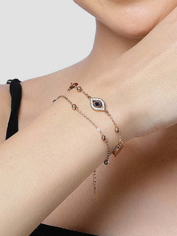 Bohey by KARATCART Rose Gold Plated Cubic Zirconia Studded Adjustable Evil Eye Bracelet for Women