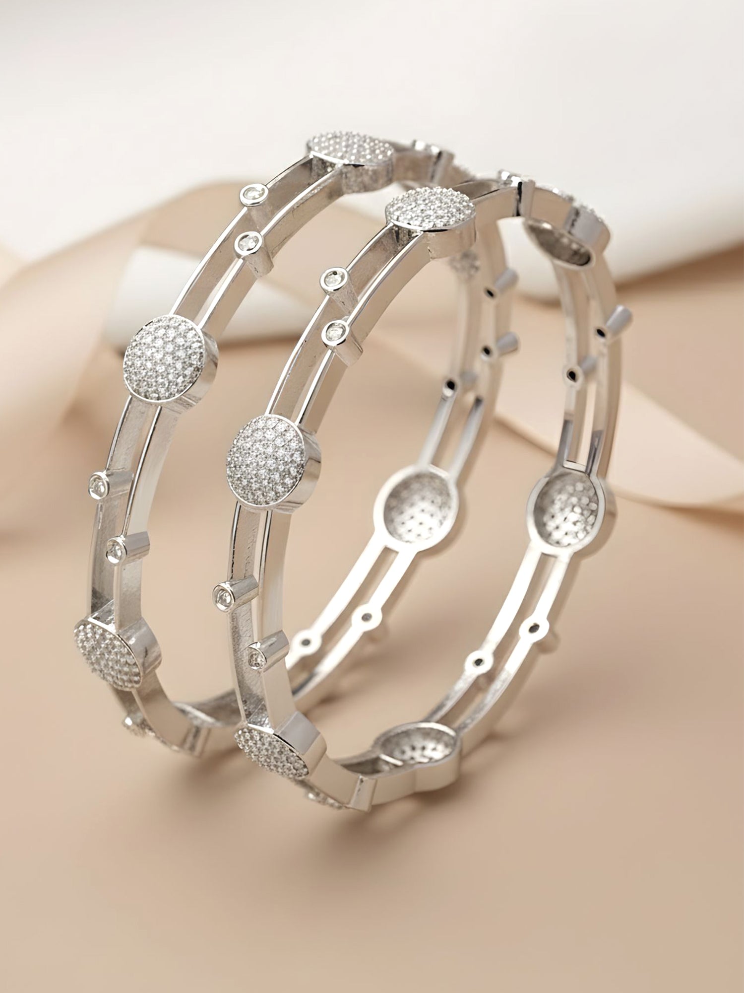 Karatcart Set of 2 Silver-Plated Cubic Zirconia Bangles for Women