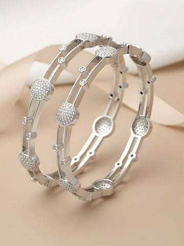 Karatcart Set of 2 Silver-Plated Cubic Zirconia Bangles for Women