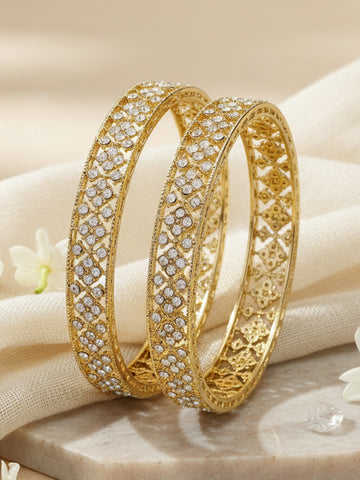 Karatcart American Diamond Studded Gold Plated Set of 2 Bangles for Women