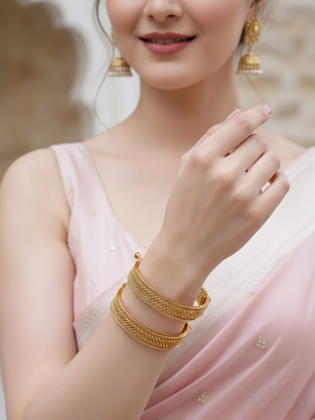 Karatcart Set of 2 Gold Plated Interlock Chain Design Bangles for Women