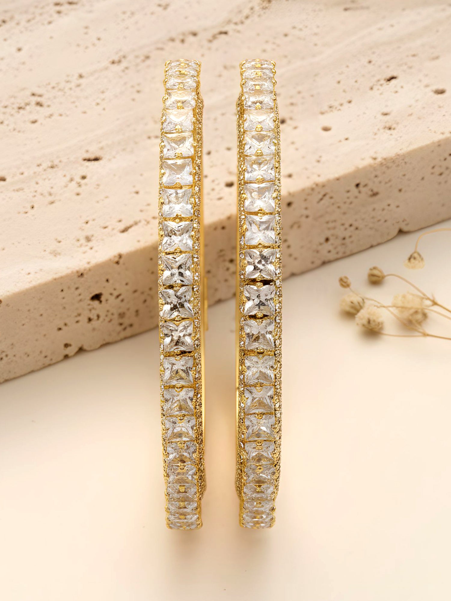 Karatcart Set of 2 Gold Plated Square American Diamond Studded Bangles for Women - Image 1