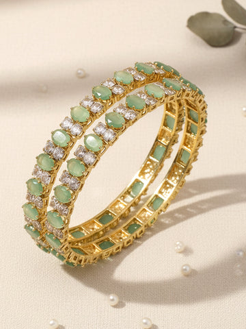 Karatcart Set of 2 Lime Green CZ Studded Gold Plated Bangles for Women