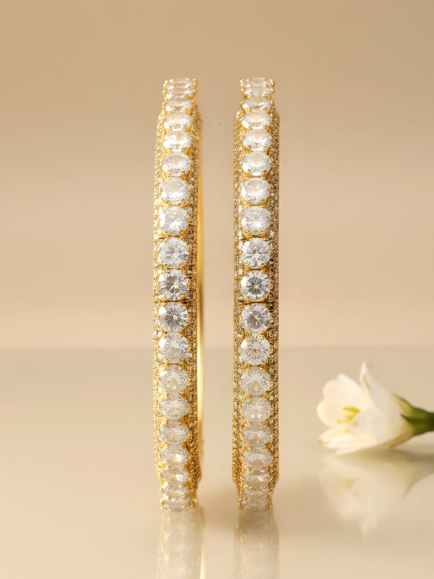 Karatcart Set of 2 Gold Plated Round American Diamond Studded Bangles for Women
